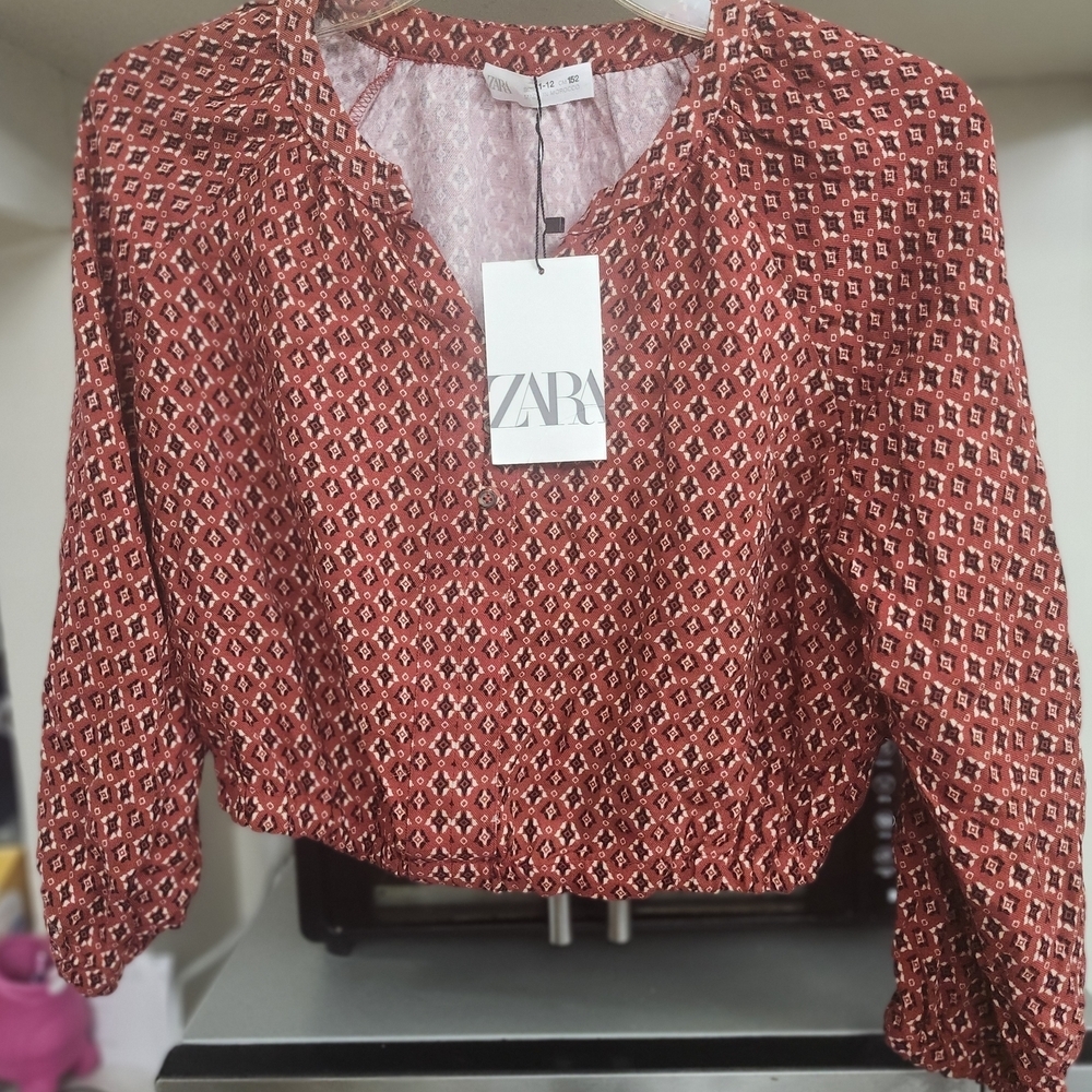 Zara Red Geometric Kids Blouse